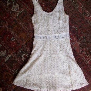 Avec Lace Cottage core Dress Lined Ivory Cutout Flared Fairy Urban Outfitters